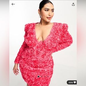 ASOS Curve 3D Floral V-neck Corseted Pink Dress